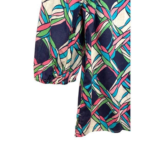 Lilly Pulitzer V-neck Rope Print Blouse Top Women Size Medium Blue Pink Cotton - Picture 5 of 7
